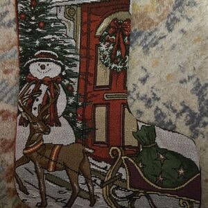 Festive Holiday Stocking with Snowman and Reindeer